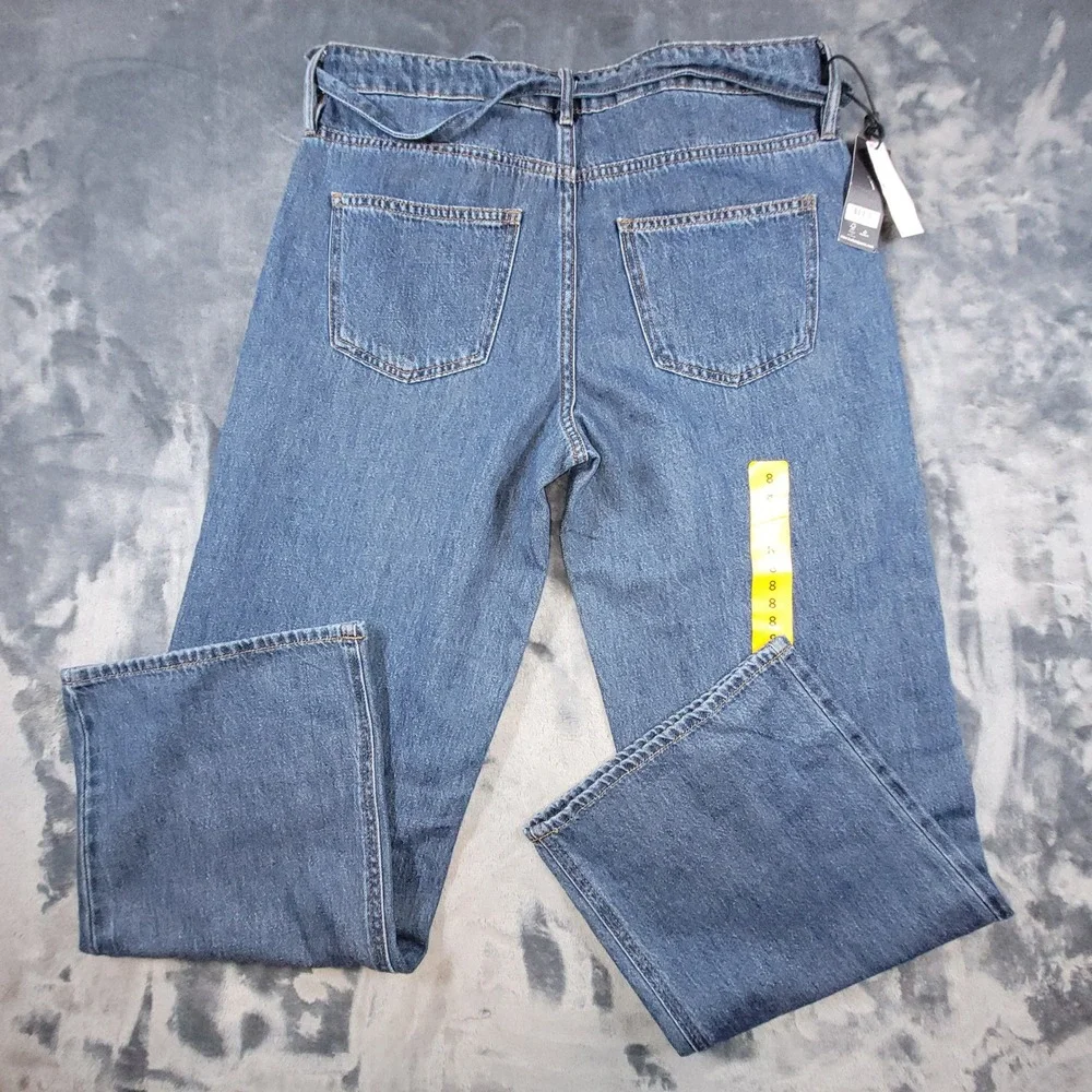Buffalo Womens Wide Leg Belted‎ Jeans Dark Medium Blue Size 8 NEW